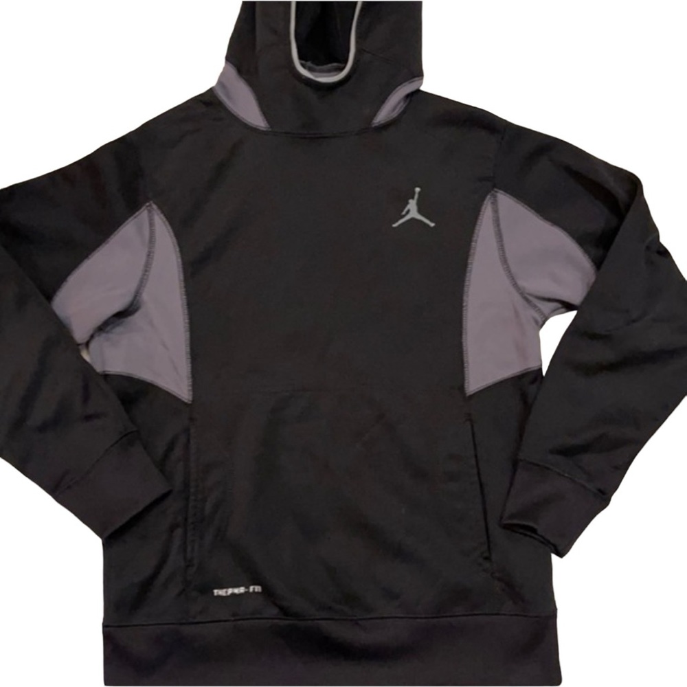 JORDAN Jumpman Black ThermaFit Grey Hoodie Youth Pullover Size Medium